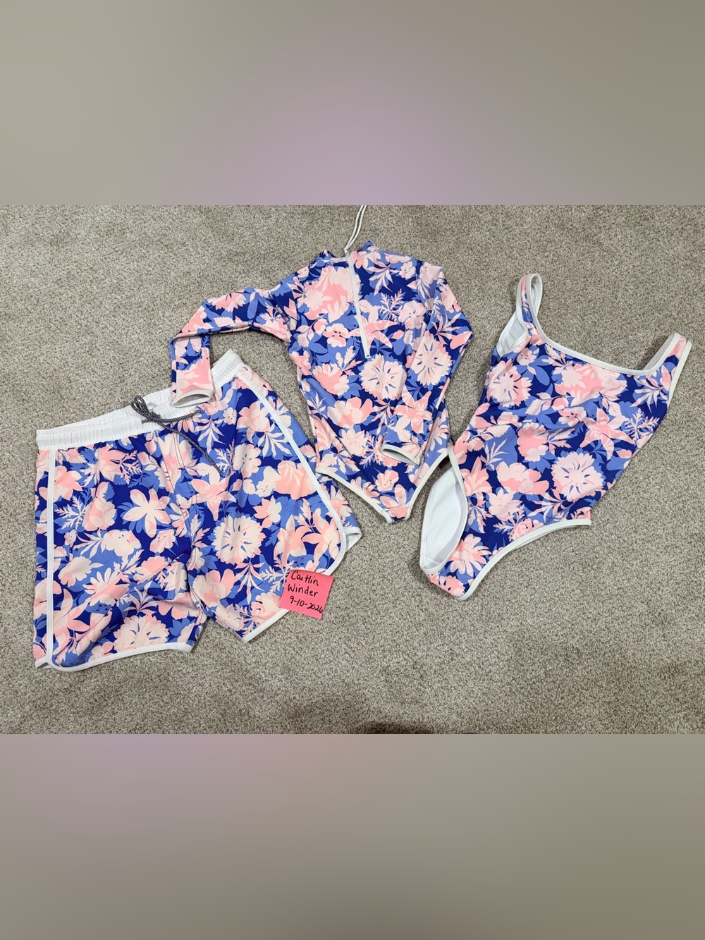 LainSnow Blue and Pink Floral Girls Swim One-Piece